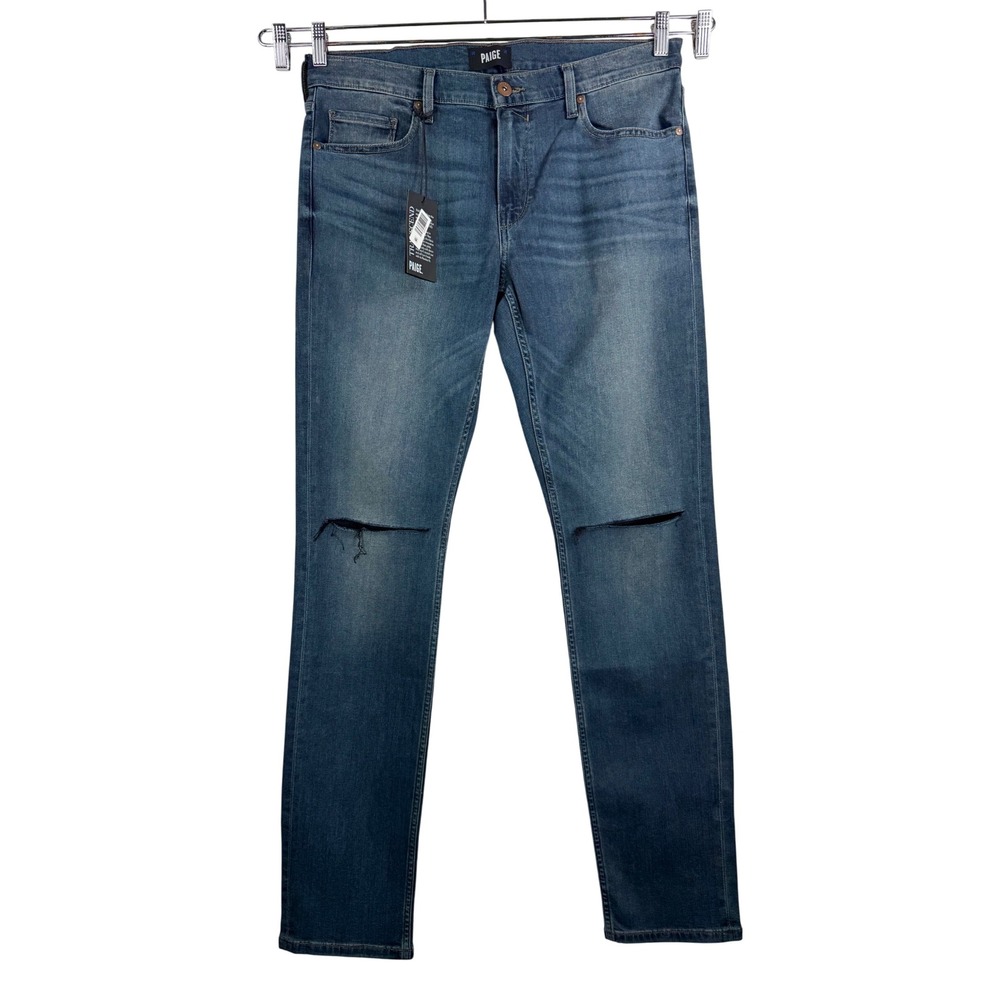 PAIGE Lennox Slim Fit straight leg Jeans Destructed Blue preppy stretchy Size 34